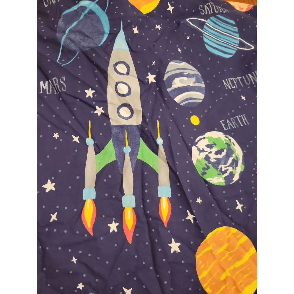 Pottery Barn Kids Solar System Glow The Dark Cotton Duvet Rocket Ship Twin Size